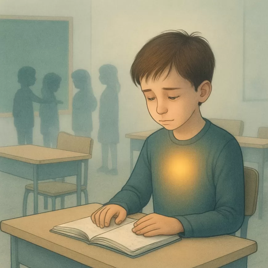 Un enfant HPI assis à sa table en classe