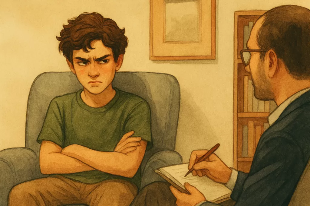 Ado HPI agacé devant un psy