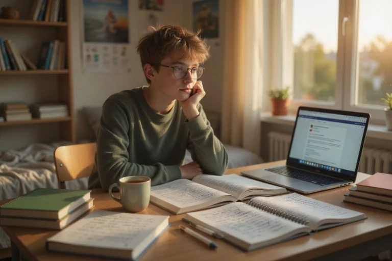 Eleve HPI songeur à son bureau